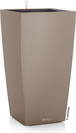 LECHUZA CUBICO Color 22 - Plantenbak - met uitneembare binnenbak - met bewateringssysteem - ALL-IN-ONE set met LECHUZA-PON - zandbruin