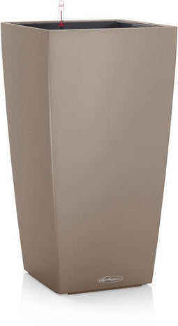 LECHUZA CUBICO Color 30 - Plantenbak - met uitneembare binnenbak - met bewateringssysteem - ALL-IN-ONE set met LECHUZA-PON - zandbruin