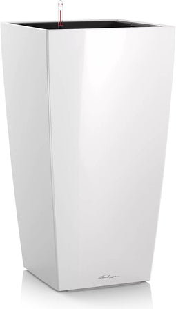 LECHUZA CUBICO PREMIUM 22 - Plantenbak - met uitneembare binnenbak - met bewateringssysteem - ALL-IN-ONE set - wit hoogglans