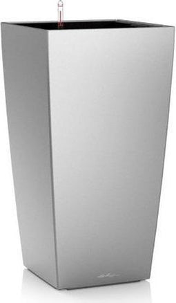LECHUZA CUBICO PREMIUM 30 - Plantenbak - met uitneembare binnenbak - met bewateringssysteem - ALL-IN-ONE set met LECHUZA-PON - zilver metallic