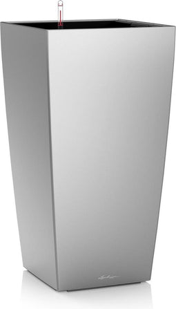 LECHUZA CUBICO PREMIUM 40 - Plantenbak - met uitneembare binnenbak - met bewateringssysteem - ALL-IN-ONE set met LECHUZA-PON - zilver metallic