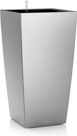 LECHUZA CUBICO PREMIUM 50 - Plantenbak - met uitneembare binnenbak - met bewateringssysteem - ALL-IN-ONE set met LECHUZA-PON - zilver metallic