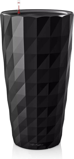LECHUZA DIAMANTE Premium 40 - Plantenbak - met uitneembare binnenbak - met bewateringssysteem - ALL-IN-ONE set met LECHUZA-PON - zwart hoogglans
