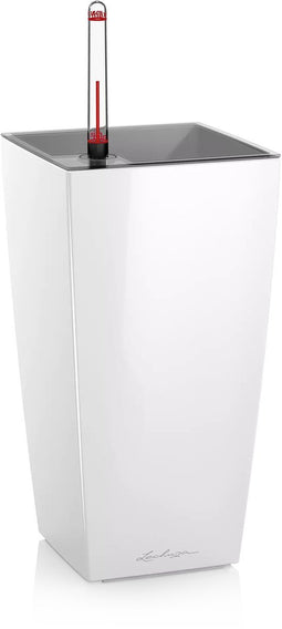 LECHUZA MAXI-CUBI - Premium tafelpot - Plantenbak - met uitneembare binnenbak - met bewateringssysteem - ALL-IN-ONE set met LECHUZA-PON - wit hoogglans
