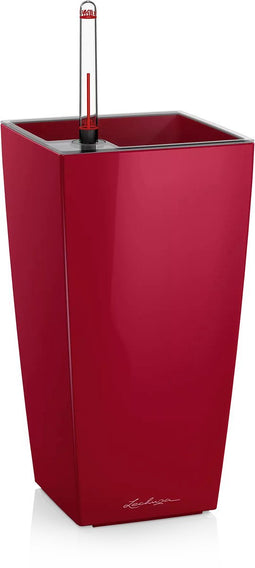 LECHUZA MAXI-CUBI - Premium tafelpot - Plantenbak - met uitneembare binnenbak - met bewateringssysteem - ALL-IN-ONE set met LECHUZA-PON - scharlakenrood hoogglans
