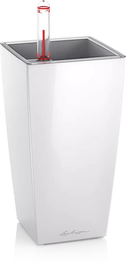 LECHUZA MINI-CUBI - Premium tafelpot - Plantenbak - met uitneembare binnenbak - met bewateringssysteem - ALL-IN-ONE set met LECHUZA-PON - wit hoogglans
