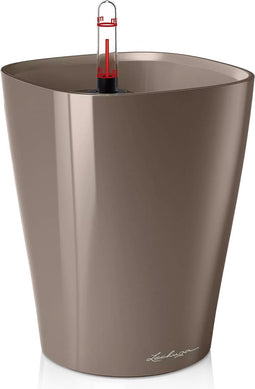 LECHUZA MINI DELTINI - Plantenbak - met uitneembare binnenbak - met bewateringssysteem - ALL-IN-ONE set met LECHUZA-PON - taupe hoogglans