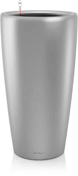 Lechuza - RONDO PREMIUM 32 - Plantenbak - met uitneembare binnenbak - met bewateringssysteem - ALL-IN-ONE set met LECHUZA-PON - zilver metallic