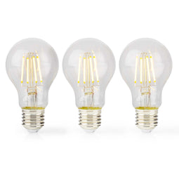 LED-Filamentlamp E27 | A60 | 8 W | 1055 lm | 2700 K | Warm Wit | Aantal lampen in verpakking: 3 Stuk