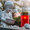 LED grave light with timer, red warm white, battery operated 2x C LR14 Baby, for indoor and outdoor