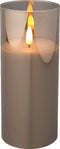 LED kaars cedar bruin met rook grijs glas en vlam effect - 7,5 x 17,5cm - voor binnen