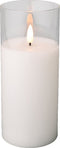 LED kaars wit met helder glas en vlam effect - 7,5 x 17,5cm - voor binnen