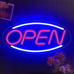 LED Neon Open Sign - Protecu 3D Art Open Neon Sign | USB Powered Neon Lights LED Signs for Wall Deco