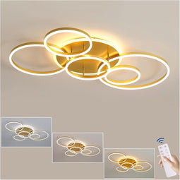 Led-plafondlamp - Dimbaar - Gouden Plafondlamp - 6 Ringen - Nachtlichtmodus