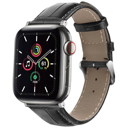 Lederen krokodil bandje voor de Apple Watch Series 1-9 / SE / Ultra (2) - 42/44/45/49 mm - Zwart