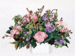 Thea Gouverneur - Borduurpakket met telpatroon - 1080A - Voorgesorteerde DMC Garens - Pioenrozen - Aida - 30 cm x 40 cm - DIY Kit