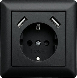 LEDmaxx USB1002 1-voudig Stopcontact (onderbouw) Met USB, Kinderbeveiliging Zwart