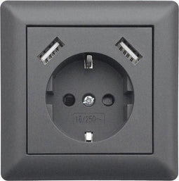 LEDmaxx USB1003 1-voudig Stopcontact (onderbouw) Met USB, Kinderbeveiliging Antraciet