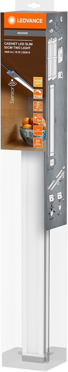 LEDVANCE Batterij-aangedreven armatuur LED: voor kastonderzijden, Cabinet LED Slim / 18 W, 22-…24- V, stralingshoek: 11-, Warm wit, 3- K, body materiaal: polycarbon. (pc) / acrylonit., IP2-