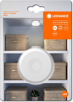 LEDVANCE Batterij-aangedreven armatuur LED: voor muur/kastonderzijden, DOT-it Touch / -,45 W, 5 V, stralingshoek: 12-, Koel wit, 4- K, body materiaal: acrylonitrile butadiene styrene (abs), IP2-