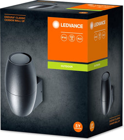 LEDVANCE LED Wandlamp voor 1x GU1-bollen, designlicht voor de buitenkant in kanonoptica, voor 1-zijdige indirecte verlichting, gemaakt van hoogwaardig aluminium in donkergrijs, endura kanonmuur naar beneden