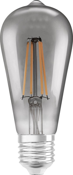 LEDVANCE SMART LED-lamp met wifi-technologie, socket E27, dimbaar, warm wit (25-K), edisonform, helder filament in het rookglas, vervanging voor conventionele 44W-peren, beheersbaar met Alexa, Google & App