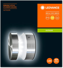 LEDVANCE Wand- en plafondarmatuur LED: voor muur, ENDURA STYLE CYLINDER / 6 W, 22-…24- V, Warm wit, 3- K, body materiaal: stainless steel, IP44