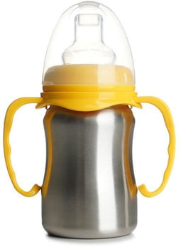 Leerbeker - THERMOBABY - Roestvrij staal - 180 ml - Mango geel - Ergonomisch en lekvrij