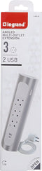 Legrand 90° Monteerbare Contactdoos - Stekkerdoos - Verdeelstekker 3X2P - Randaarde Nederland - Schuko - USB A & C Hub - Verlengsnoer 1 Meter - Aluminium