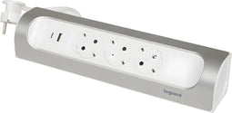 Legrand 90° Monteerbare Contactdoos - Stekkerdoos - Verdeelstekker 3X2P - Randaarde Nederland - Schuko - USB A & C Hub - Verlengsnoer 1 Meter - Aluminium