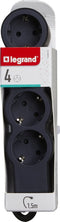 Legrand Contactdoos - Stekkerdoos - Verdeelstekker 4X2P+A - Schuko - Randaarde Nederland - Verlengsnoer 1.5 Meter - Zwart