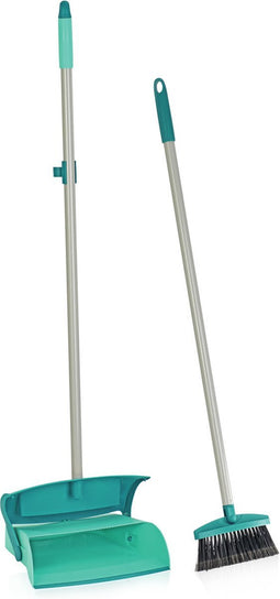 Leifheit Mariaset stoffer en blik met lange steel - incl. gesloten blik - handveger - turquoise - grijs