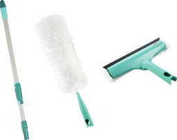 Leifheit set raamreiniging droog&nat - met telescoopsteel - duster xl - raamwisser 3in1 - click system