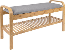 Leitmotiv Bank Arch - Bamboe met Grijze stof - 90x33x50cm - Scandinavisch