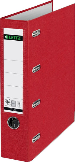 Leitz Ordner Kunststof met Dubbel Mechaniek - 90% Gerecycled Karton - Voor 2 x 500 A5-Vel - Rood