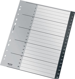 Leitz Recycle Tabbladen PP A4 - Extra Breed - 1-20 Numerieke Tabbladen - Zwart