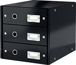 Leitz Wow Click & Store Ladekast Met 3 Laden - 81% Gerecycled Karton - Voor A4 Formaten - Ruimtebesparende Opberger - Zwart