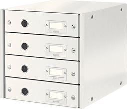 Leitz Wow Click & Store Ladekast Met 4 Laden - 81% Gerecycled Karton - Voor A4 Formaten - Ruimtebesparende Opberger - Wit