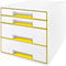 Leitz WOW Cube Ladenblok Met 4 Laden - Opberger met Vakken - Voor Kantoor En Thuiswerken - Ideaal Voor Thuiskantoor - Wit/Geel