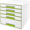 Leitz WOW Cube Ladenblok Met 5 Laden - Opberger met Vakken - Voor Kantoor En Thuiswerken - Ideaal Voor Thuiskantoor - Wit/Groen