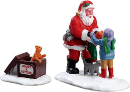 Lemax - Santa And Kittens - Set Of 2 - Kersthuisjes & Kerstdorpen