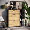 LEONA Schoenenkast met 2 deuren - Rustiek eiken melamine en zwarte omtrek - 8 tot 10 paar - L90 x D25 x H102 cm