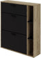 LEONA Schoenenkast met 2 deuren - Zwarte melamine en rustieke eikenhouten omtrek - 8 tot 10 paar - L90 x D25 x H102 cm