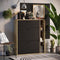 LEONA Schoenenkast met 2 deuren - Zwarte melamine en rustieke eikenhouten omtrek - 8 tot 10 paar - L90 x D25 x H102 cm