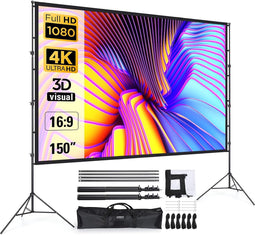 LEORFI - 150 Inch Projectiescherm met Standaard - 16:9 HD & Hoogte Verstelbaar