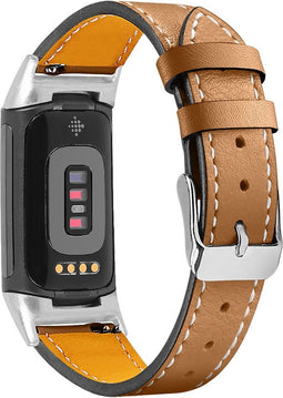 Leren Bandje Geschikt Voor Fitbit Charge 5 - Bruin