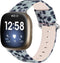 Leren Bandje Geschikt Voor Fitbit Versa 3, Sense - Leopard - Grijs Wit
