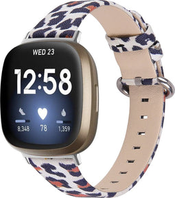 Leren Bandje Geschikt Voor Fitbit Versa 3, Sense - Leopard - Wit Bruin