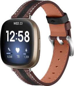 Leren Bandje Geschikt Voor Fitbit Versa 3, Sense - Zwart / Bruin