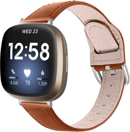 Leren Bandje Geschikt Voor Fitbit Versa 4, Sense 2 - Bruin